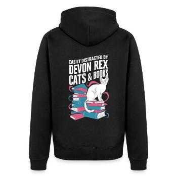 Katze Devon Rex Geschenk - Unisex Premium Bio Zip Hoodie - Schwarz - Hinten - Nico (187cm)