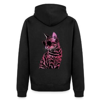 Bengalkatze-Sonnenbrille Geschenk - Unisex Premium Bio Zip Hoodie - Schwarz - Hinten - Nico (187cm)