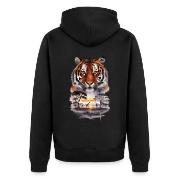 Tiger Paradies Dschungel für einen Tiger - Unisex Premium Bio Zip Hoodie - Schwarz - Hinten - Nico (187cm)