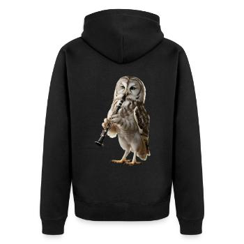 Eule Klarinette - Unisex Premium Bio Zip Hoodie - Schwarz - Hinten - Nico (187cm)