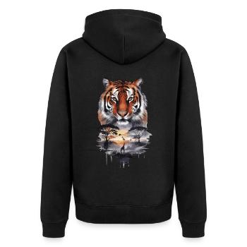Tiger Paradies Dschungel für einen Tiger - Unisex Premium Bio Zip Hoodie - Schwarz - Hinten - Nico (187cm)