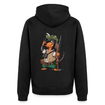 Witzger Jagdhund für einen Jäger mit Hund - Unisex Premium Bio Zip Hoodie - Schwarz - Hinten - Nico (187cm)