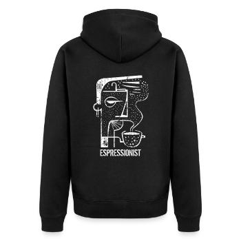 Espressionist - Espresso - Kaffee trinken - Unisex Premium Bio Zip Hoodie - Schwarz - Hinten - Nico (187cm)