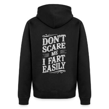 Funny fart shirt for the frightened! - Unisex Premium Organic Zip Hoodie - black - Back - Nico (187cm)