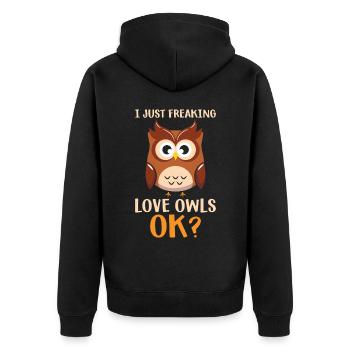 hibou amoureux des animaux hiboux - Veste à capuche bio Premium Unisexe - noir - Dos - Nico (187cm)