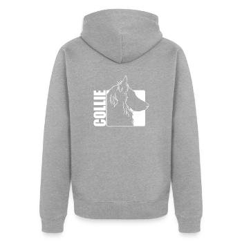 Langhaar Collie Profil Hunde Hund Wilsigns - Unisex Premium Bio Zip Hoodie - Grau meliert - Hinten - Nico (187cm)