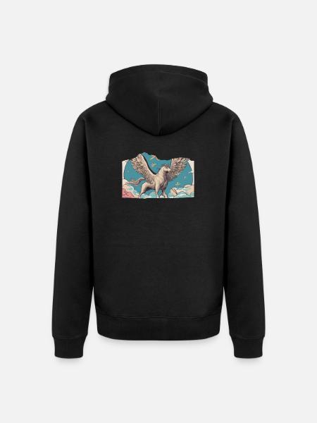 Pegasus mit Vögeln - Unisex Premium Bio Zip Hoodie - Schwarz