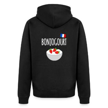 Bonjogourt - Unisex Premium Bio Zip Hoodie - Schwarz - Hinten - Nico (187cm)