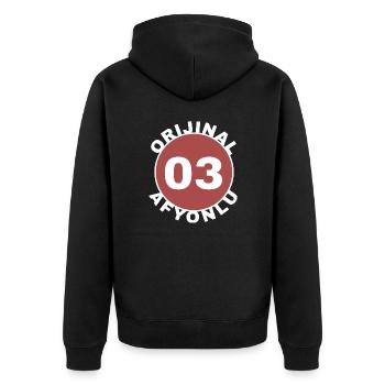 Afyon - Unisex Premium Organic Zip Hoodie - black - Back - Nico (187cm)