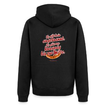 Grillen T-Shirt Spruch Knusprig bis zur Mitte - Unisex Premium Bio Zip Hoodie - Schwarz - Hinten - Nico (187cm)
