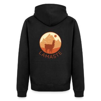 Lama Namaste Retro Tibet - Unisex Premium Bio Zip Hoodie - Schwarz - Hinten - Nico (187cm)