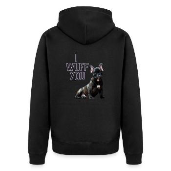 i wUFF yOU - Unisex Premium Bio Zip Hoodie - Schwarz - Hinten - Nico (187cm)