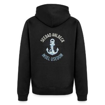 Seebad Ahlbeck | Insel Usedom - Unisex Premium Bio Zip Hoodie - Schwarz - Hinten - Nico (187cm)