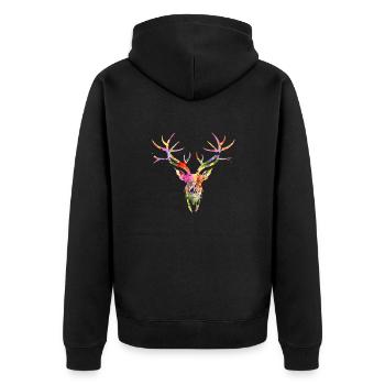 Hirsch - Unisex Premium Bio Zip Hoodie - Schwarz - Hinten - Nico (187cm)