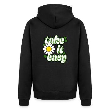 Take it Easy genieße das Leben - Unisex Premium Bio Zip Hoodie - Schwarz - Hinten - Nico (187cm)