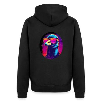 Synthwave Vogel mit Brille - Unisex Premium Bio Zip Hoodie - Schwarz - Hinten - Nico (187cm)