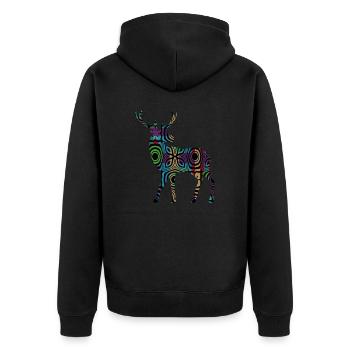Hirsch - Unisex Premium Bio Zip Hoodie - Schwarz - Hinten - Nico (187cm)