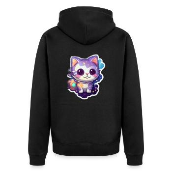 Cute cartoonish kitty floating in space - Unisex Premium Organic Zip Hoodie - black - Back - Nico (187cm)