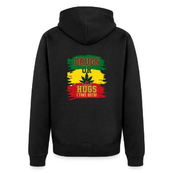 Drugs Or Hugs - Unisex Premium Bio Zip Hoodie - Schwarz - Hinten - Nico (187cm)