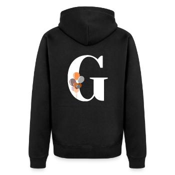 Buchstabe g Geburtstagsballon - Unisex Premium Bio Zip Hoodie - Schwarz - Hinten - Nico (187cm)