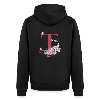 Letter t floral - gift idea - Unisex Premium Organic Zip Hoodie - black - Back - Nico (187cm)