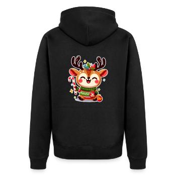 Frohes Weihnachtsrentier - Unisex Premium Bio Zip Hoodie - Schwarz - Hinten - Nico (187cm)