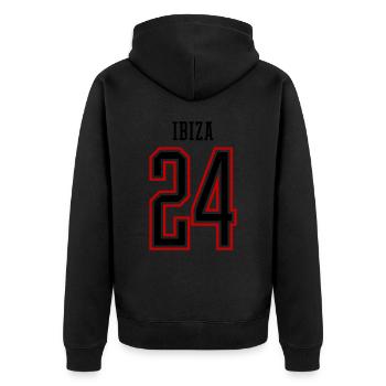 Ibiza 24 Jours fériés 2024 - Veste à capuche bio Premium Unisexe - noir - Dos - Nico (187cm)