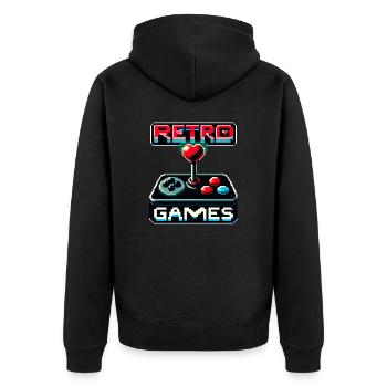 Retro Games Passion - Unisex Premium Organic Zip Hoodie - black - Back - Nico (187cm)