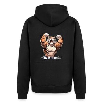 Beast-Mode Teil 2 - Helheim Threads Gym Bekleidung - Unisex Premium Bio Zip Hoodie - Schwarz - Hinten - Nico (187cm)