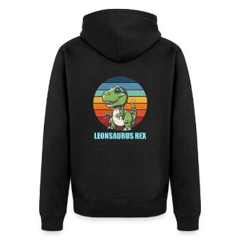 Leonsaurus Rex Geschenkidee für Leon - Unisex Premium Bio Zip Hoodie - Schwarz - Hinten - Nico (187cm)