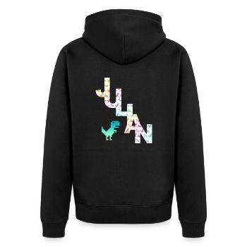 JULIAN - Schöner Jungen Name mit Dinosaurier - Unisex Premium Bio Zip Hoodie - Schwarz - Hinten - Nico (187cm)