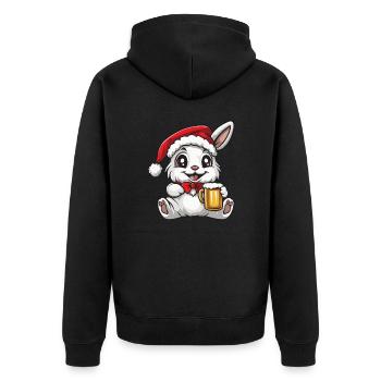 Hase Weihnachten Bier - Unisex Premium Bio Zip Hoodie - Schwarz - Hinten - Nico (187cm)