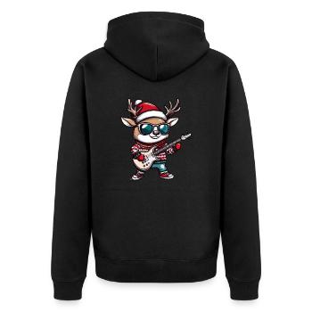 Hirsch Weihnachten Gitarre - Unisex Premium Bio Zip Hoodie - Schwarz - Hinten - Nico (187cm)