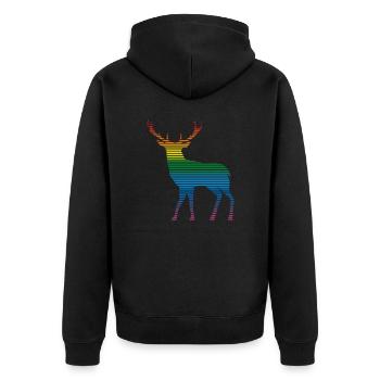 Hirsch - Unisex Premium Bio Zip Hoodie - Schwarz - Hinten - Nico (187cm)