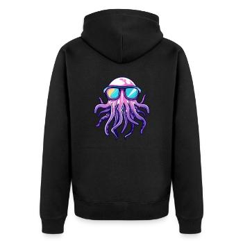 Qualle Comic Cool - Unisex Premium Bio Zip Hoodie - Schwarz - Hinten - Nico (187cm)