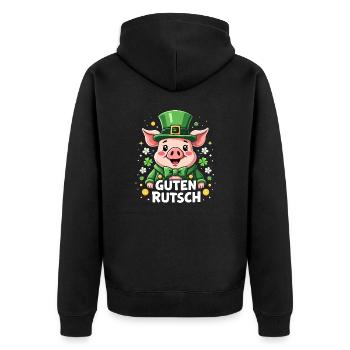 Guten Rutsch Silvester Neujahr Glücksschwein - Unisex Premium Bio Zip Hoodie - Schwarz - Hinten - Nico (187cm)