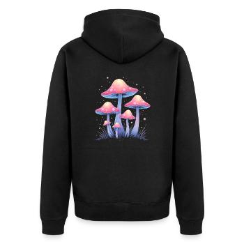 Magische Pilze - Mystische Waldkunst - Unisex Premium Bio Zip Hoodie - Schwarz - Hinten - Nico (187cm)