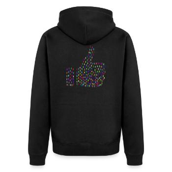 Gefällt mir! Like! Thumbs Up! - Unisex Premium Bio Zip Hoodie - Schwarz - Hinten - Nico (187cm)