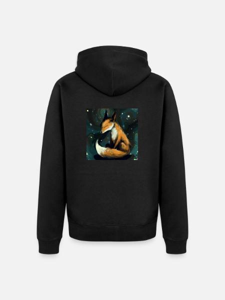 Fuchs ruht in der Nacht - Unisex Premium Bio Zip Hoodie - Schwarz