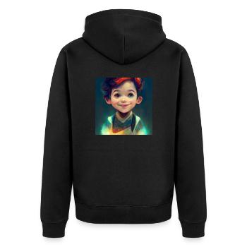 Lächelndes Kind - Unisex Premium Bio Zip Hoodie - Schwarz - Hinten - Nico (187cm)