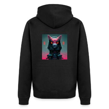 Samurai Katze futuristisches Universum - Unisex Premium Bio Zip Hoodie - Schwarz - Hinten - Nico (187cm)