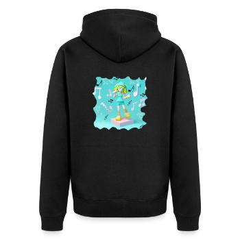LUSTIGE MUSIK ILLUSTRATION MÄDCHEN 5 - Unisex Premium Bio Zip Hoodie - Schwarz - Hinten - Nico (187cm)