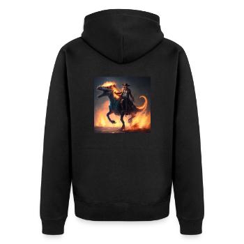 Cowboy riding cyber t rex - Unisex Premium Bio Zip Hoodie - Schwarz - Hinten - Nico (187cm)