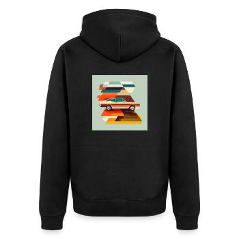 Illustration Auto 70er Jahre Farbkunst - Unisex Premium Bio Zip Hoodie - Schwarz - Hinten - Nico (187cm)