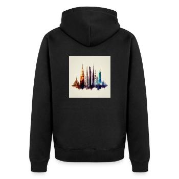 City Eiffel Tower Empire Stat - Unisex Premium Bio Zip Hoodie - Schwarz - Hinten - Nico (187cm)