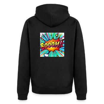 regenbogenstrahl comic style mit kaboom - Unisex Premium Bio Zip Hoodie - Schwarz - Hinten - Nico (187cm)