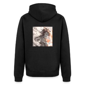 Animierte Pastell-Sasuke - Unisex Premium Bio Zip Hoodie - Schwarz - Hinten - Nico (187cm)