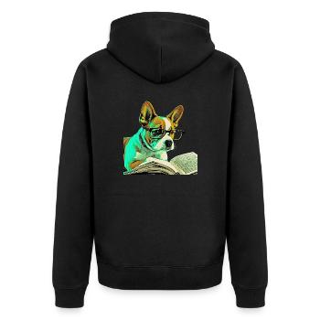 Pup Art: Der lesende Hund mit Brille Pop Art Style - Unisex Premium Bio Zip Hoodie - Schwarz - Hinten - Nico (187cm)