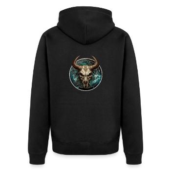 Skelett Stier - Unisex Premium Bio Zip Hoodie - Schwarz - Hinten - Nico (187cm)