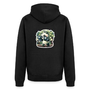 Panda Kämpfer - Unisex Premium Bio Zip Hoodie - Schwarz - Hinten - Nico (187cm)